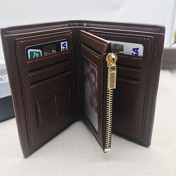 Engraved Picture Wallet Men's Trifold Vertical Wallet