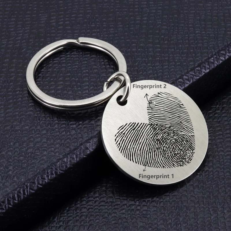Custom Round Engraved Double Fingerprint Keychain