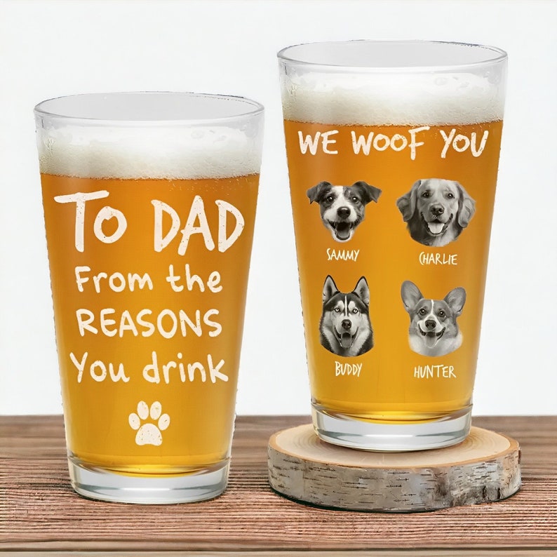 Personalized Beer Glass With Custom Pet Photos For Father's Day