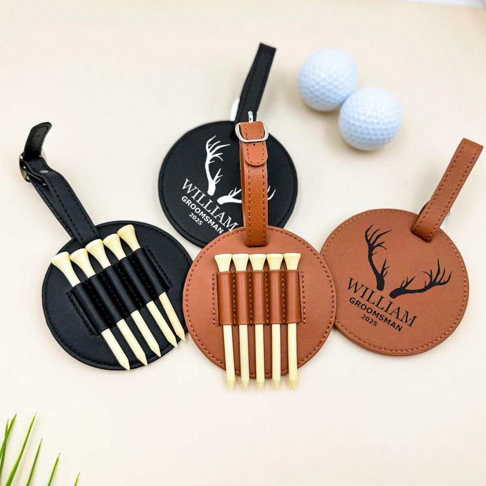 Porte-tee de golf rond personnalisé en cuir avec nom personnalisé, cadeau spécial pour garçons d'honneur