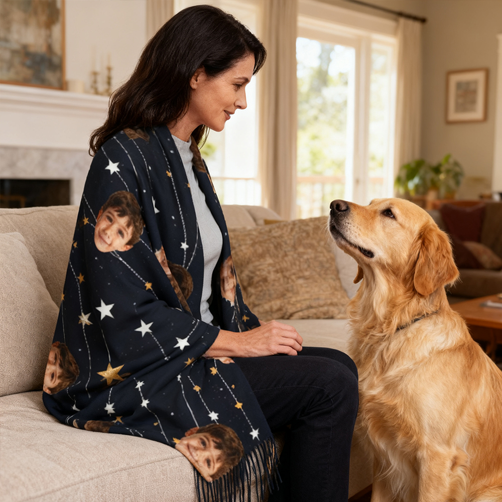 Custom Scarf with Child's Photo and Starry Sky Background Winter Scarf Gift for Mom