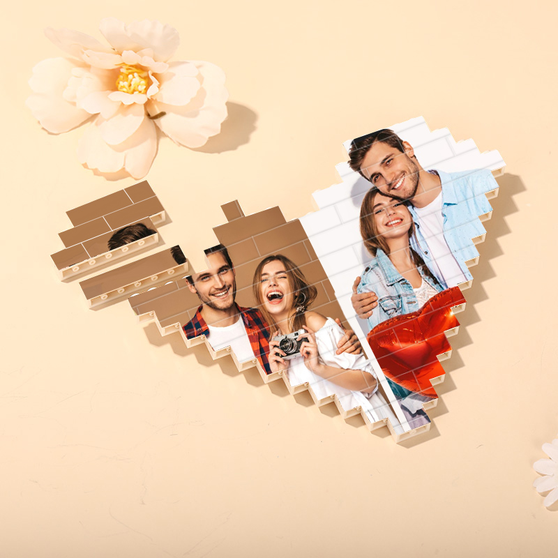 Custom Building Block Puzzle Personalised Photo Block Heart Shape for Sweet Couple