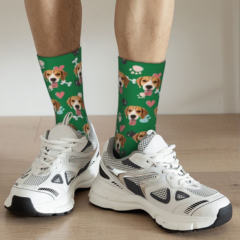 Customized Face Socks Pet Paw and Bones Print Gifts for Pet Lovers