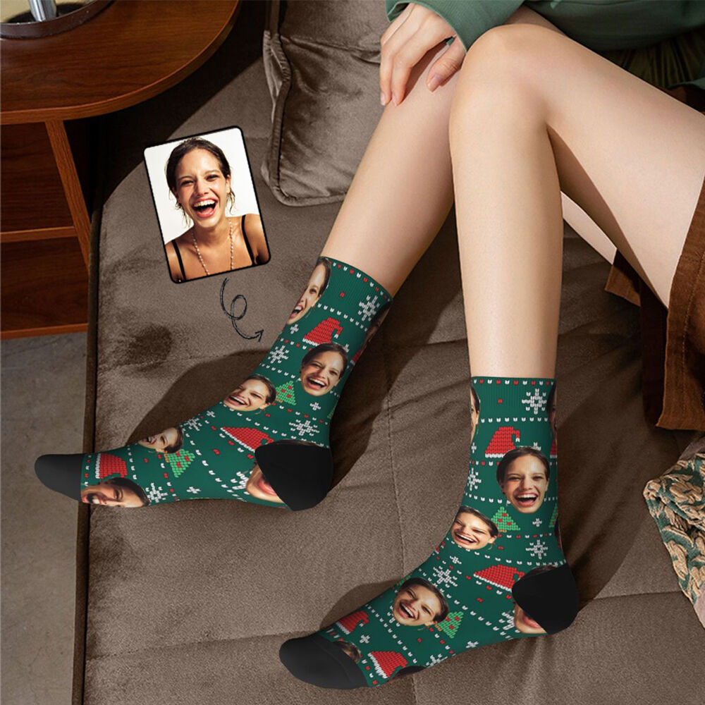 Customized Face Socks Add Photo Mid-Calf Socks for Christmas