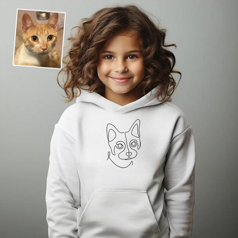 Sudadera con capucha bordada personalizada para niños, dibujo lineal personalizado, regalos cálidos para amantes de las mascotas