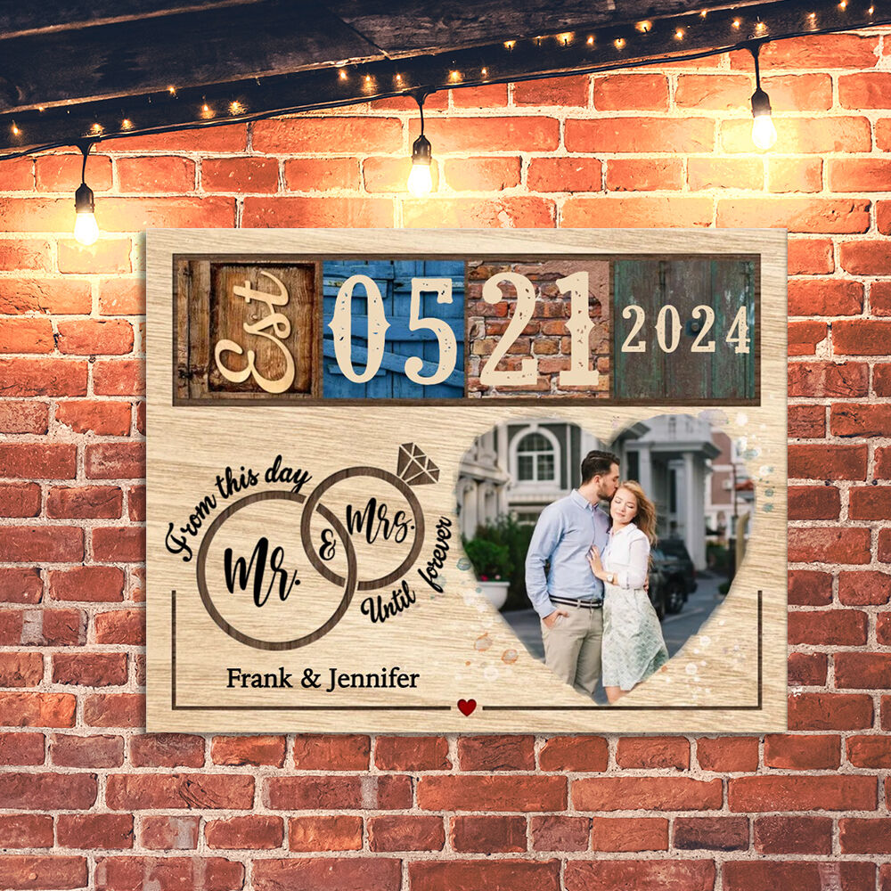 Personalized Picture Canvas Wall Art with Couple Rings Romantic Gift for Your Love