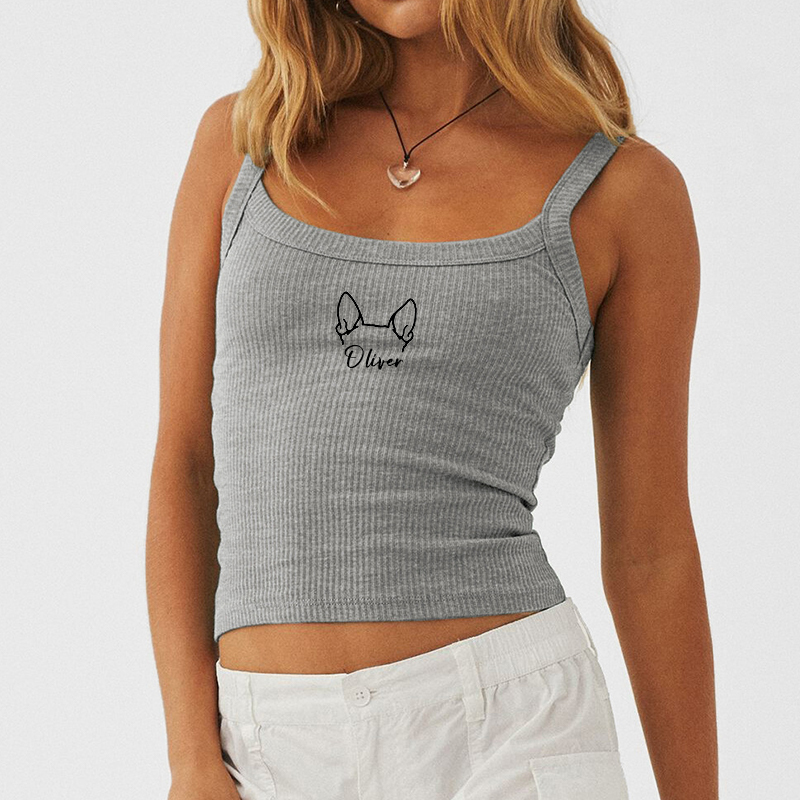 Personalized Tank Top Embroidered Camisole Custom Dog Ear Outline Design Perfect Gift for Her