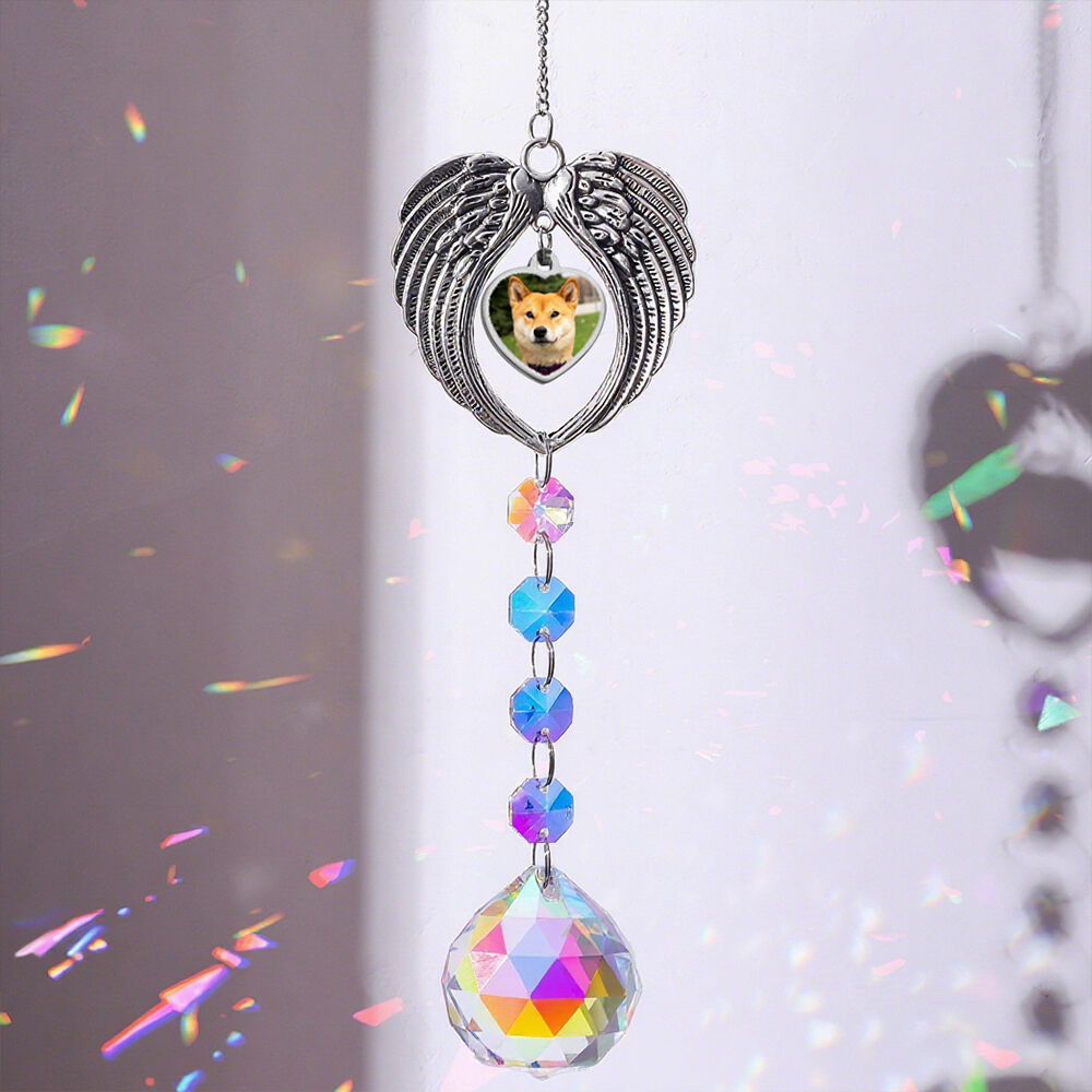 Personalized Photo Pendant Vintage Love Wings Crystal Window Light Catcher Memorial Gift for Loss