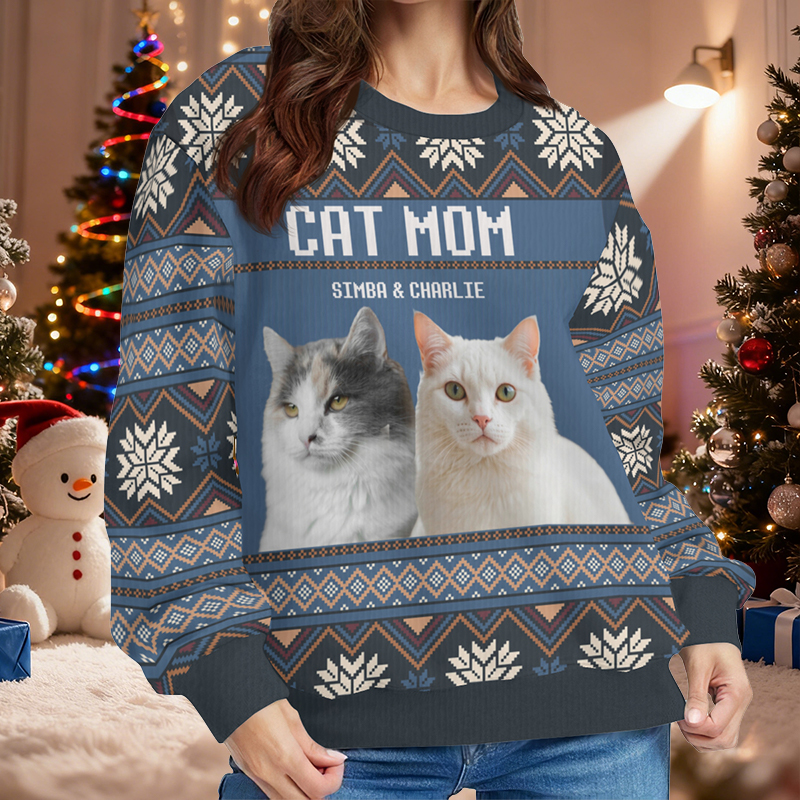Personalized Ugly Sweater Unisex Custom Pet Photos Festive Blue Design Perfect Christmas Gift for Pet Lovers