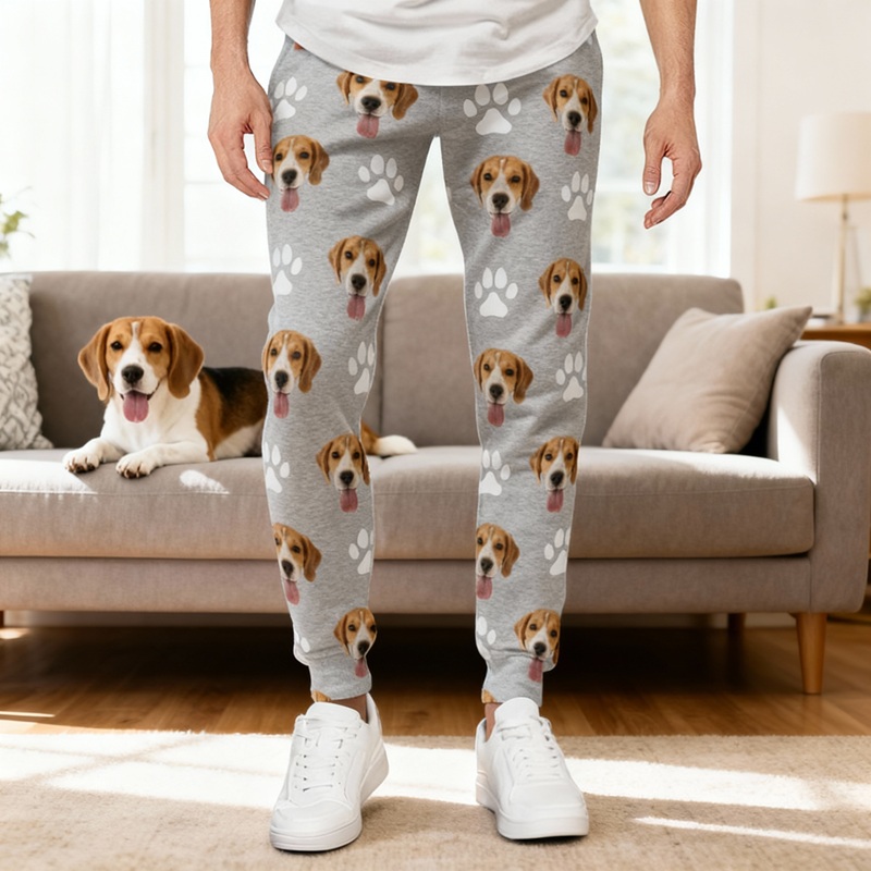 Personalized Unisex Sweatpants Custom Photo Paw Prints Design Great Gift for Pet Lovers