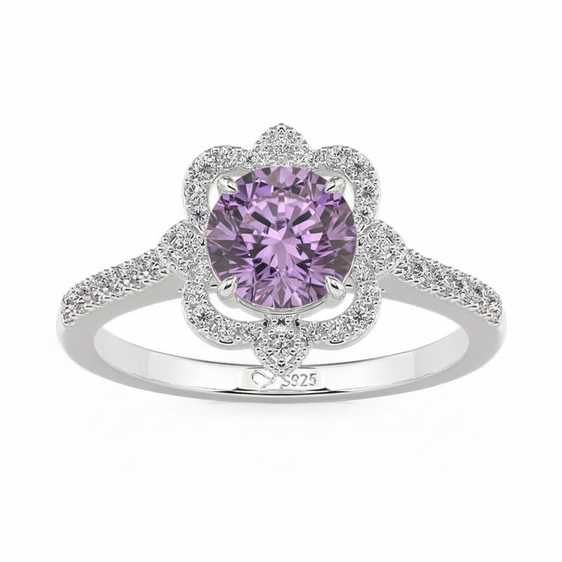 Jeulia Hollow Halo Custom Round Cut Engagement Ring with Birthstone