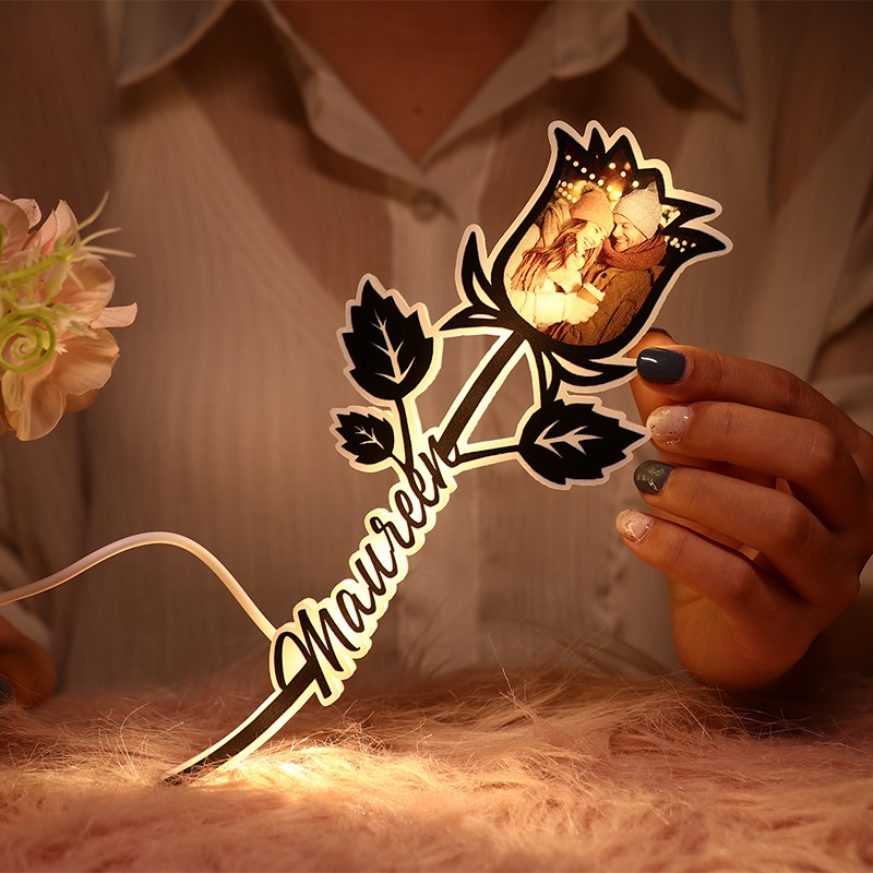 Personalized Picture Night Light with Rose Shaped Romantic Gift for Valentine's Day