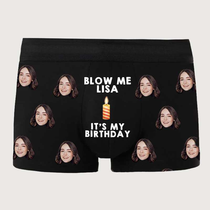 Personalized Picture Men's Underwear Boxer Briefs with Burning Candles Pattern Cool Birthday Gift