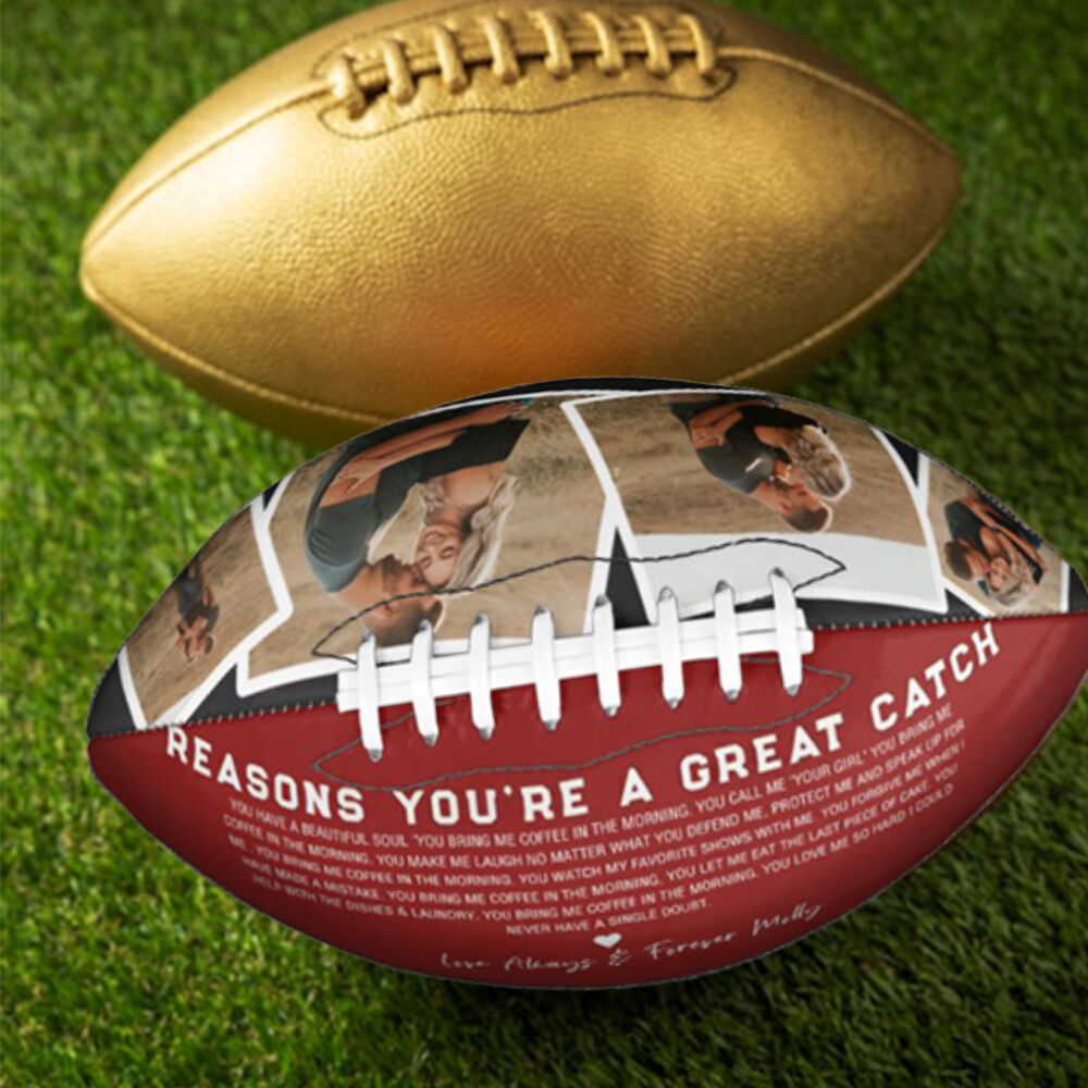 "Reasons You're a Great Catch" Custom Photo Football Birthday Gift for Coach