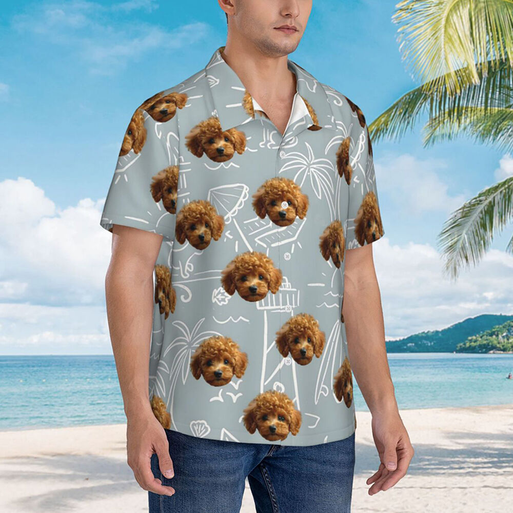 Personalized Hawaiian Shirt with Sketch Sun Umbrella Simple Summer Tops for Men