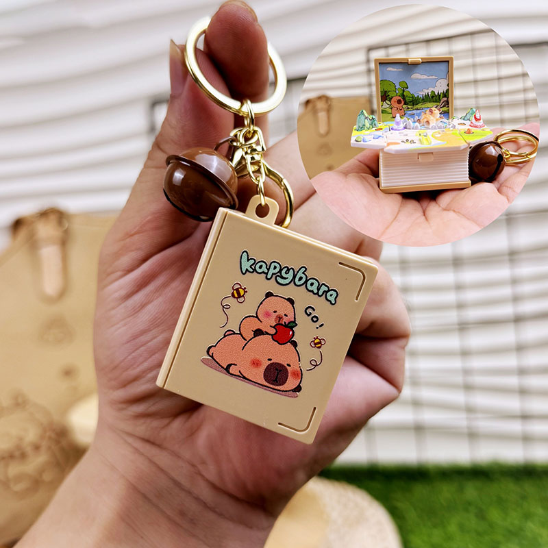 Llavero creativo de mundo de fantasía con libro desplegable en 3D, regalo interesante para amigos.