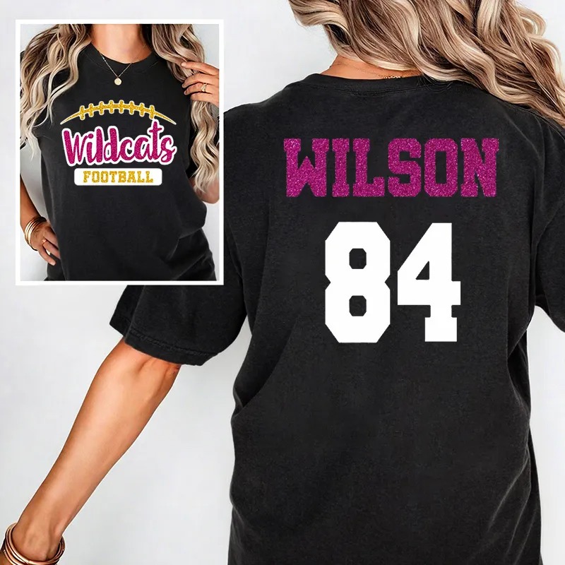 Personalized Washed T-shirt Custom Glitter Football Team Mascot Design Creative Gift for Sports Lover