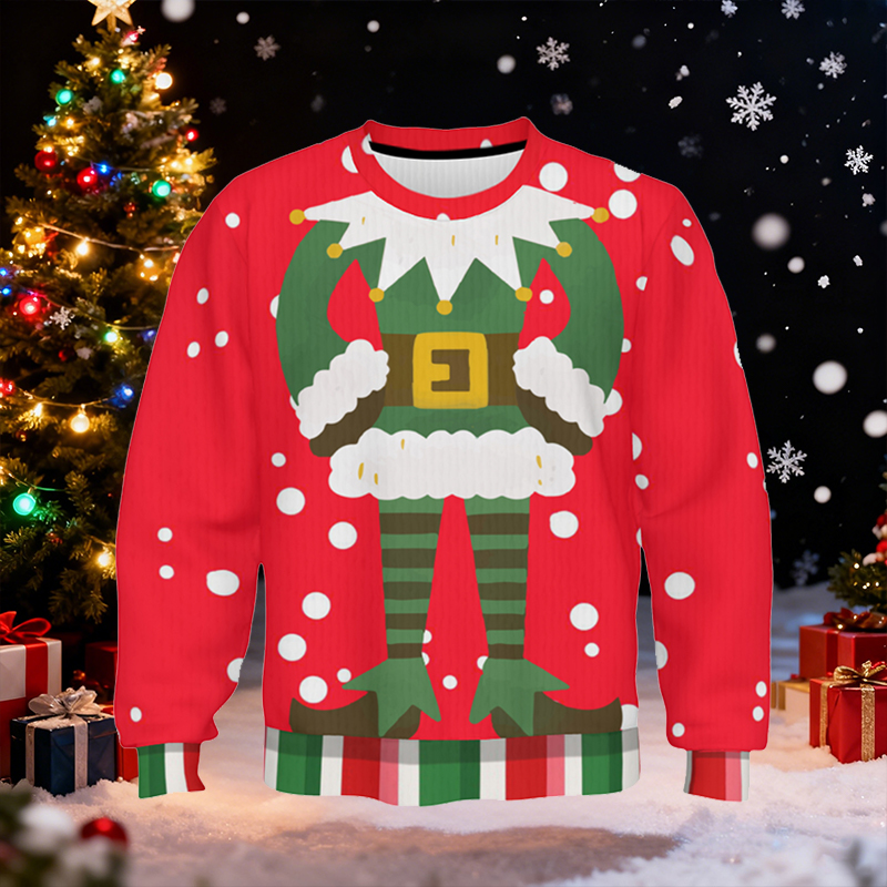 Pull moche personnalisé unisexe avec corps d'elfe de Noël design amusant cadeau attrayant pour la famille et les amis