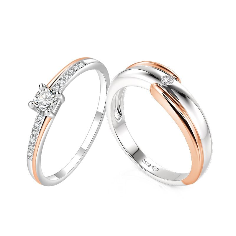 Jeulia Amore Classic Two-Tone Couple's Ring Set
