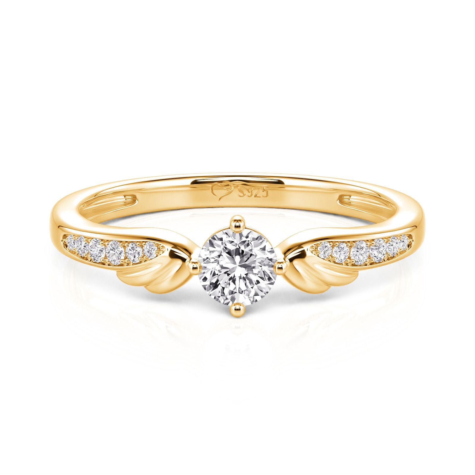 Jeulia Classic Gold Round Cut Gold Angel Wings Promise Ring