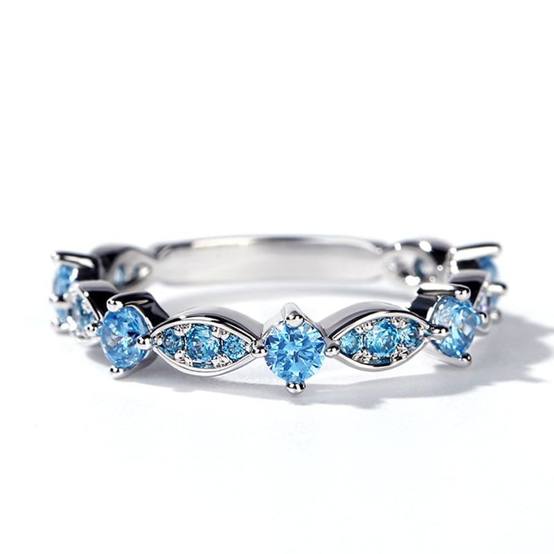 Women's Round Cut Sterling Silver Wedding Bands in Aquamarine Blue