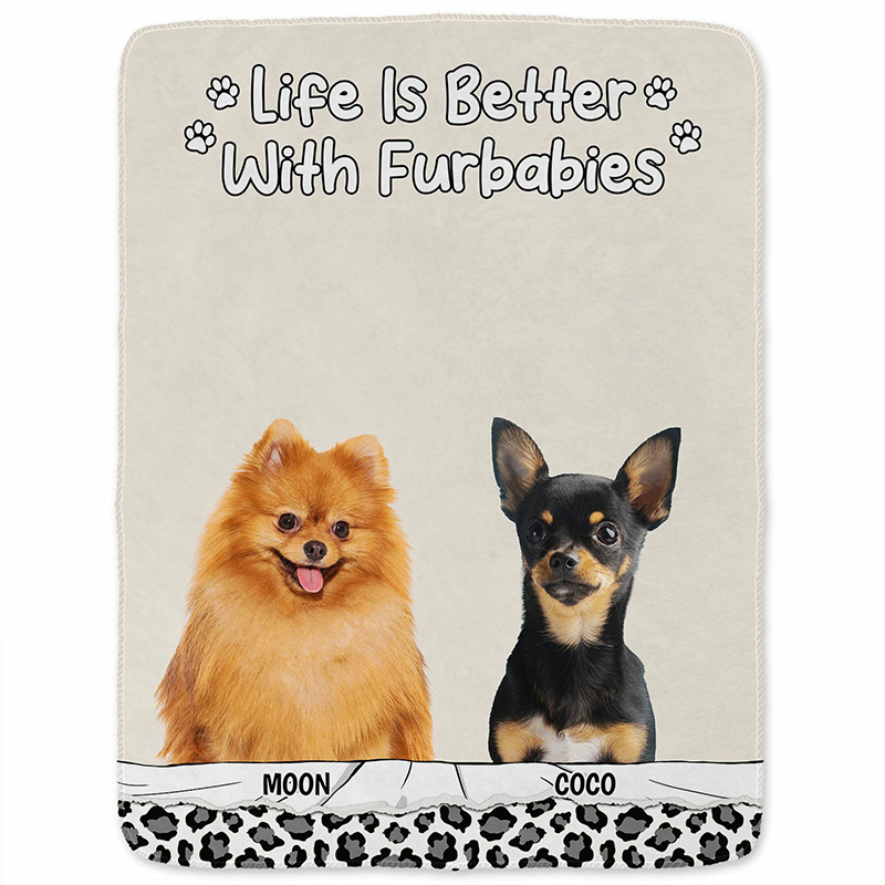 Personalized Picture Blanket with Cute Footprint Pattern Warm Gift for Best Pet Lover
