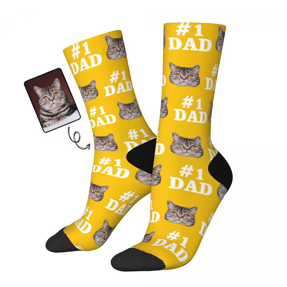 "#1 DAD" Customized Face Socks Father's Day Gift for Dad