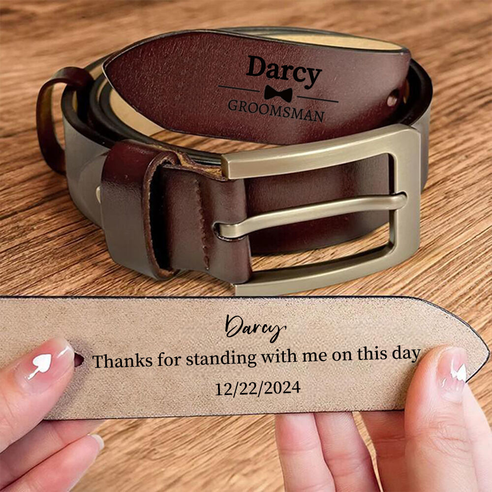 Anpassat läderbälte Graverat läderbälte för män Bröllop Tackgåva för brudgummar
