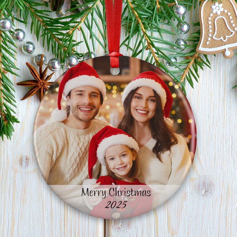 Decorazioni e Addobbi Albero di Natale Personalizzati con Foto della Famiglia e Cappello Babbo Natale