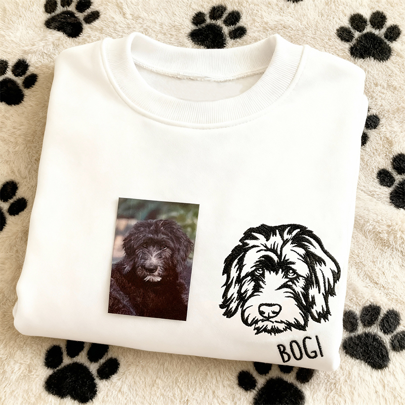 Personalized Sweatshirt Embroidered Custom Pet Head Photo Line Design Perfect Gift for Pet Lovers
