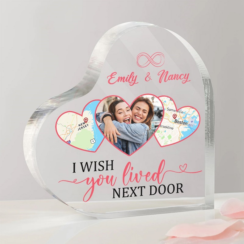 Personlig fotoplatta i akryl I Wish You Lived Next Door med personligt foto och kort Varm gåva till syskon