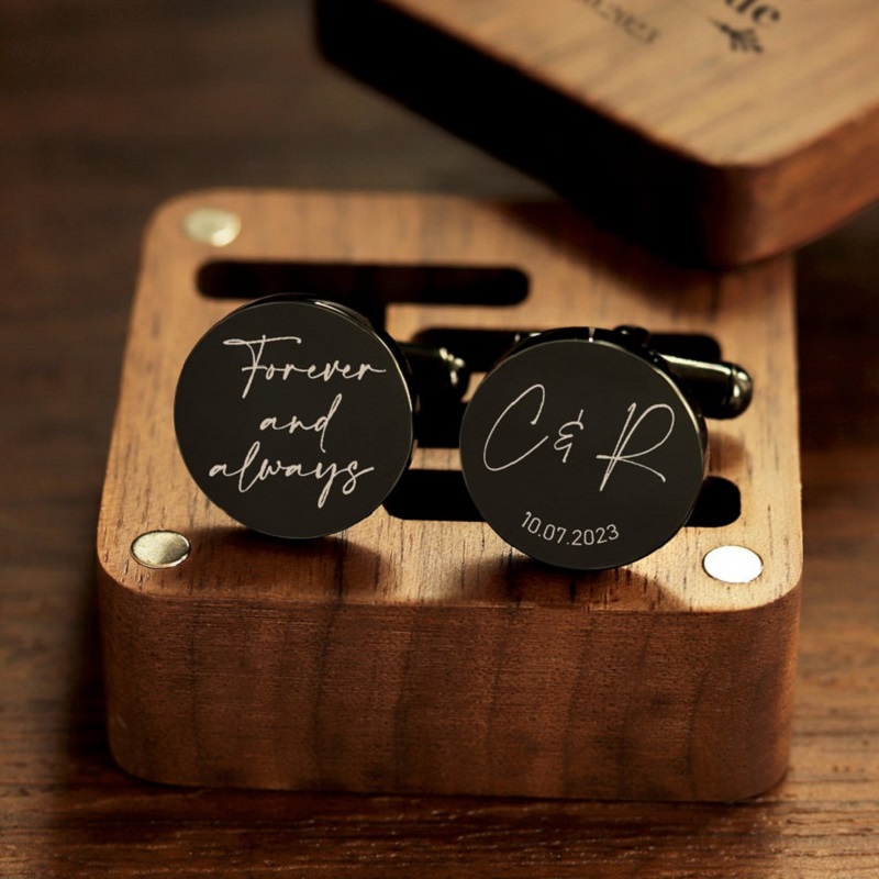 Personalized Custom Cufflink Forever and Always Optional Engraved Box Perfect Wedding Gift for Him