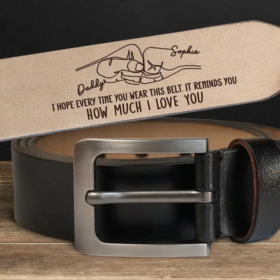 "How Much I Love You" Personalized Engraved Belt with Fist Bump Pattern for Father's Day