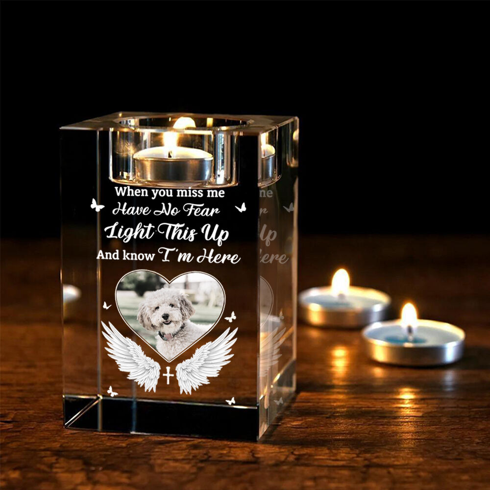 Personalized Crystal Candle Holders Custom Pet Photo Memorial Crystal Decorations for Pet Owners
