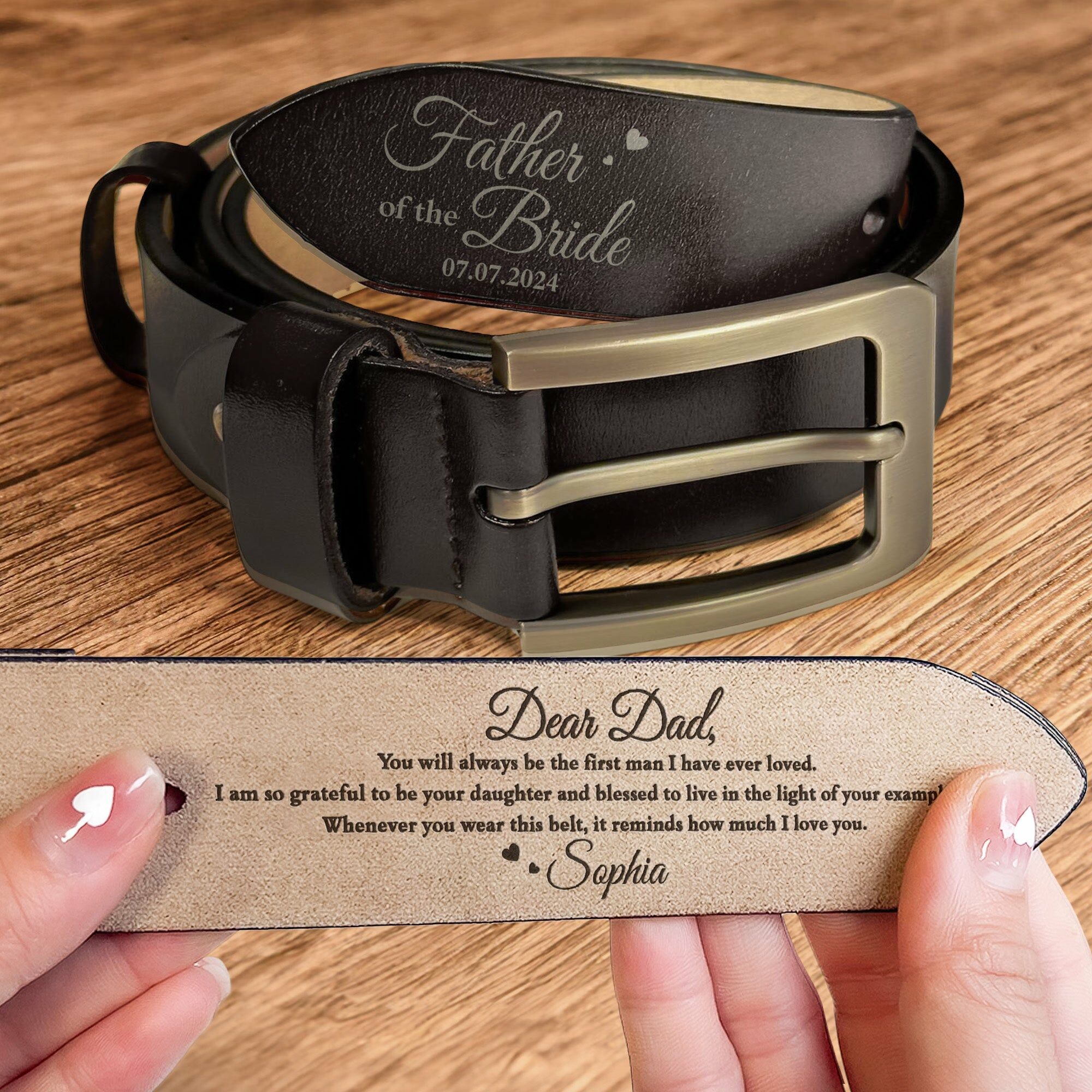 Personalized Leather Belt Customized Name Wedding Bride Thank You Gift for Dad