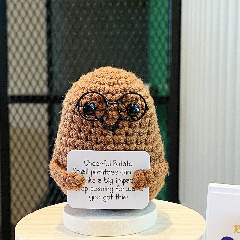 Muñeca de patata positiva de crochet hecha a mano con gafas, regalo especial para niños