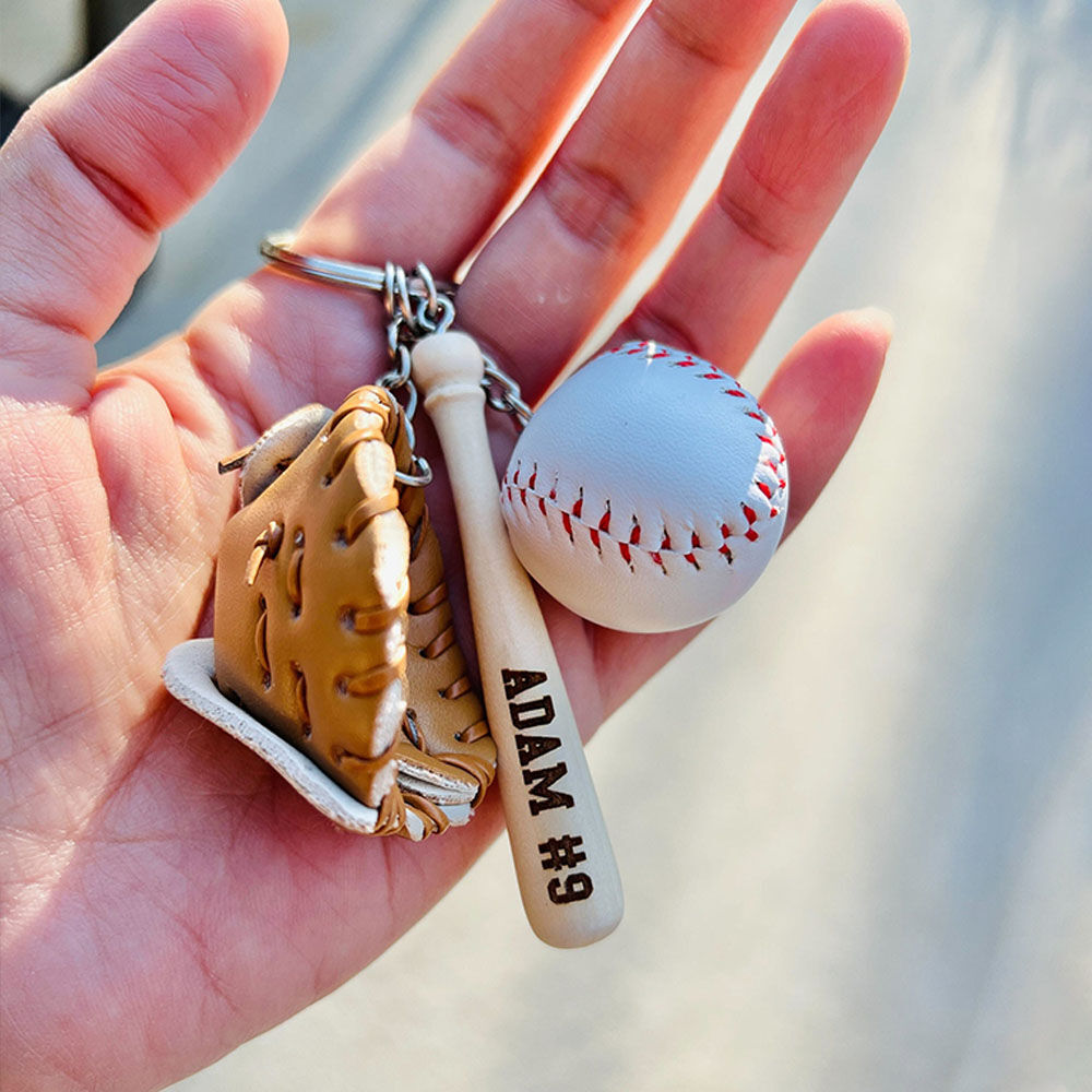 Custom Engraved Baseball Key Chain Bag Tag Mini 3 in 1 Pendant for Baseball Lovers