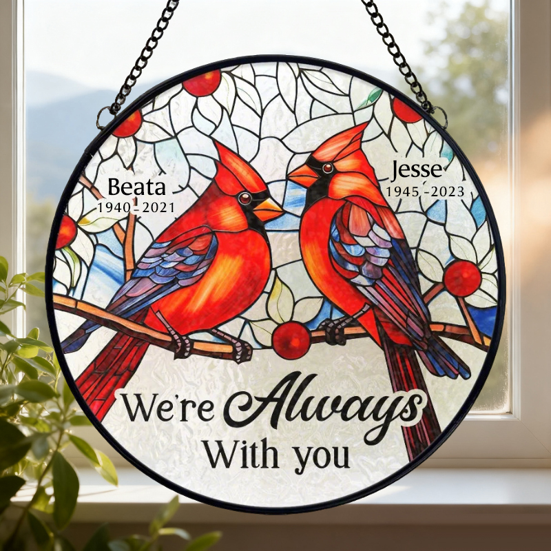 Custom Stained Glass Window Hanging Suncatcher with Memorial Bird Sympathy Gift for Family Members