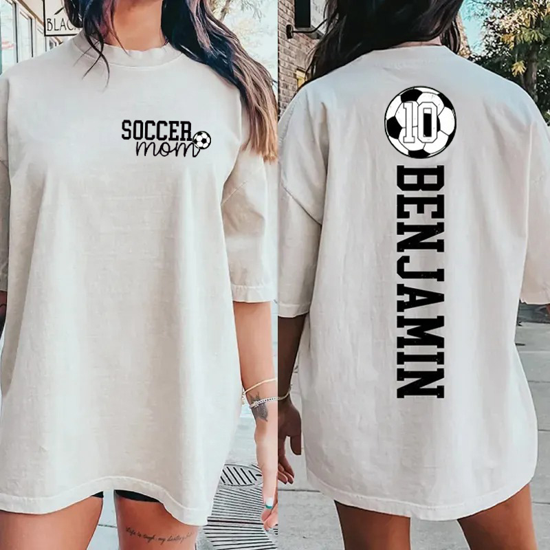 Personalized Washed T-shirt Soccer Mom Custom Name and Jersey Number Perfect Gift for Sports Lover