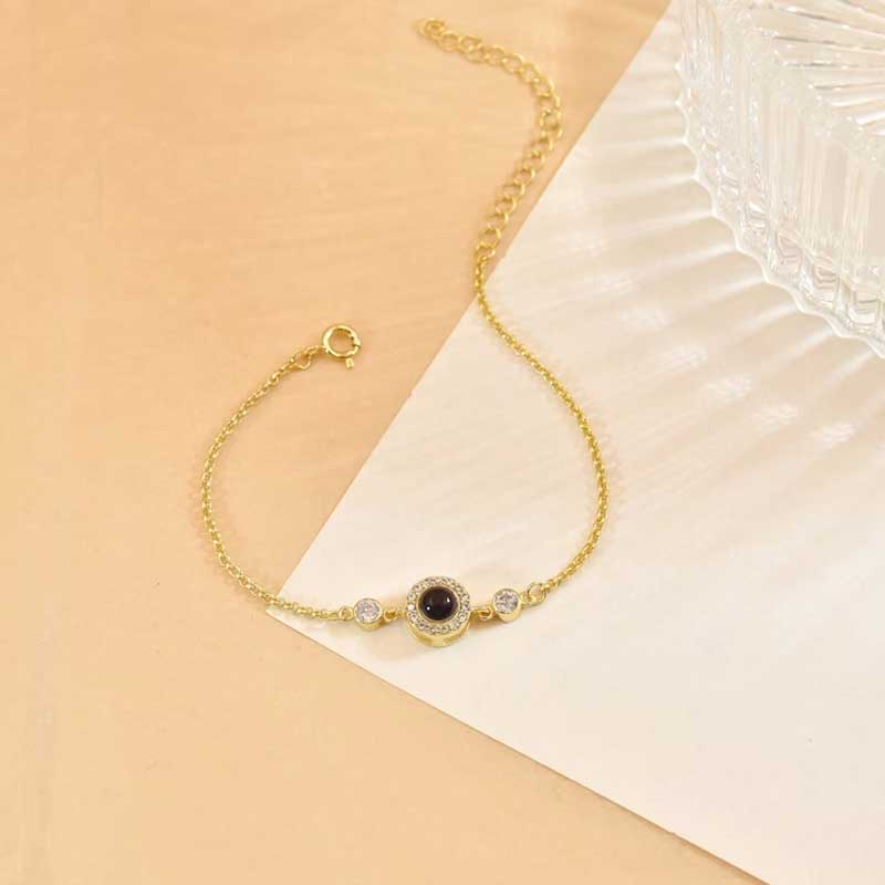 Personalized Projection Photo Bracelet Round Pendant With Diamonds And Birthstone Christmas Gift