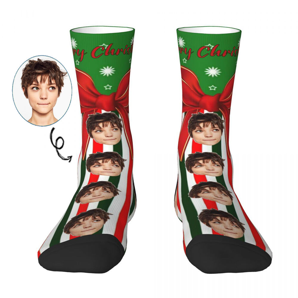 Personalized Face Socks with Christmas Gift Box Patterns Creative Socks for Husband