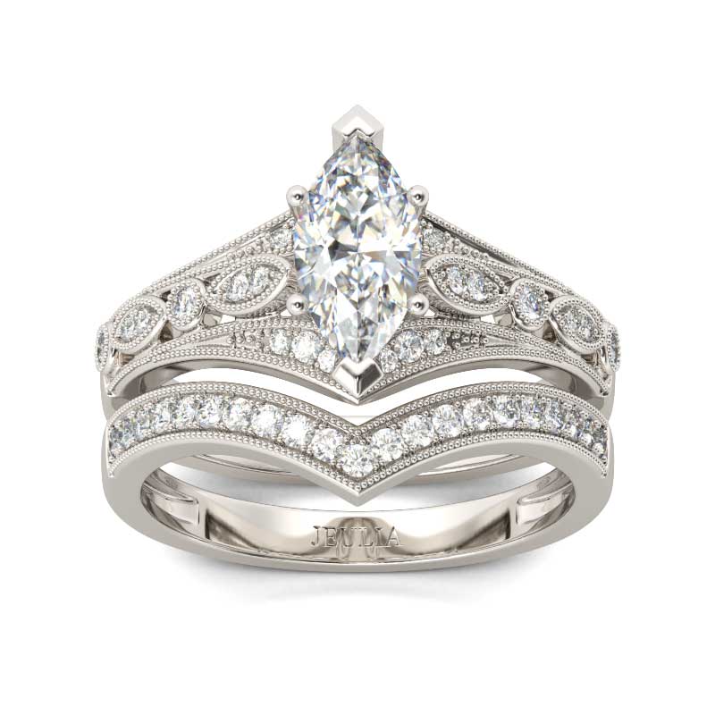 Jeulia Milgrain Marquise Cut Sterling Silver Ring Set