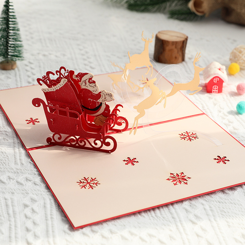 3D Flying Reindeer Sleigh and Santa Claus Pop Up Card Gift for Christmas