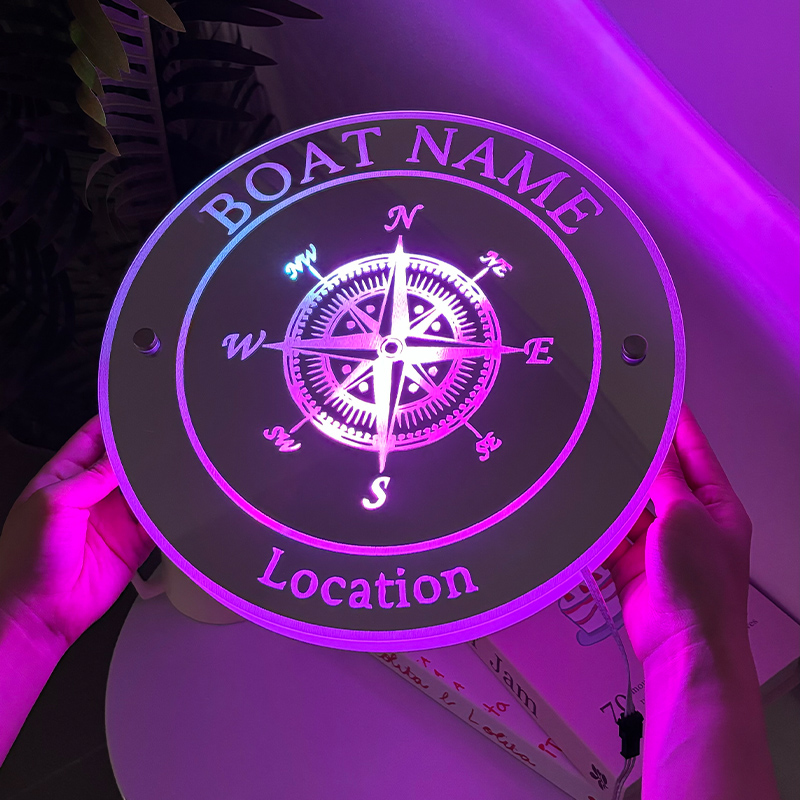 カスタムイズ コンパス 名入れ メッセージ入れ ミラー 発光 ライト 壁掛け 屋内装飾 リモコン付き 壁フック付き