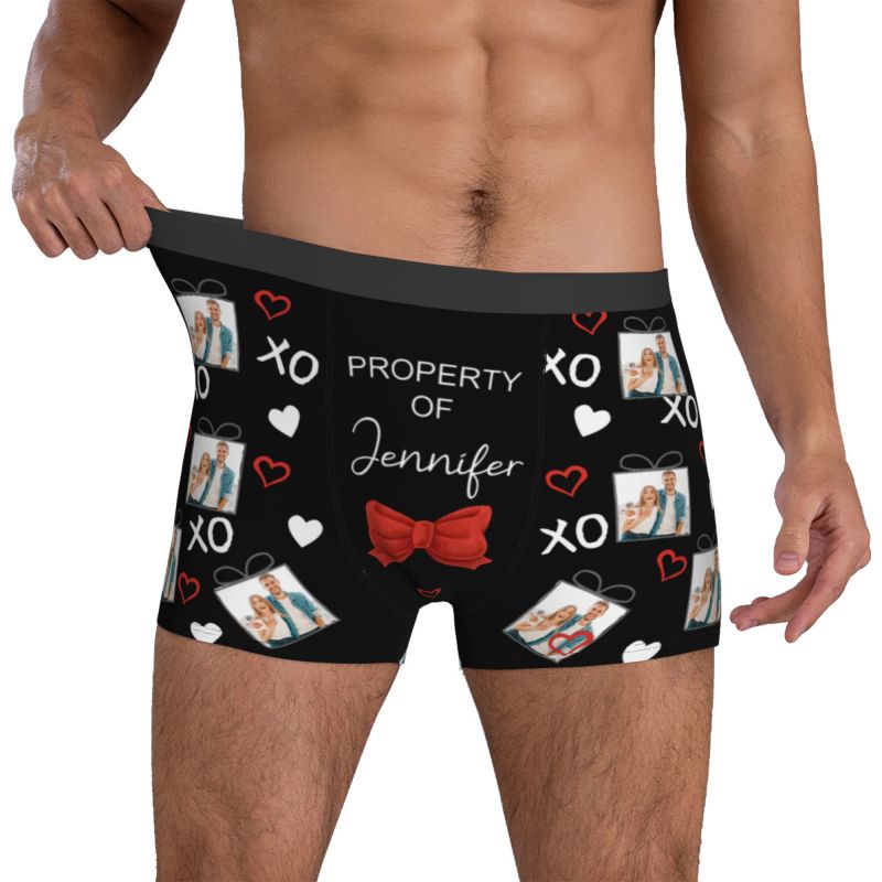 Personalisierte Foto-Männer-Unterwäsche Boxer Shorts mit Bogen-Muster Romantisches Geschenk für Freund