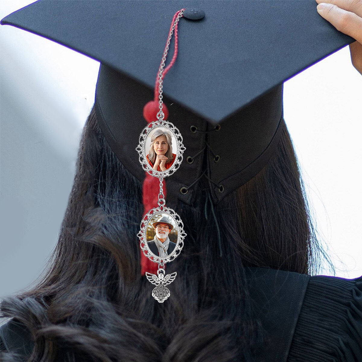 Custom Graduation Tassel Add Photo Angel Wings Pendant Memorial Gift for Children