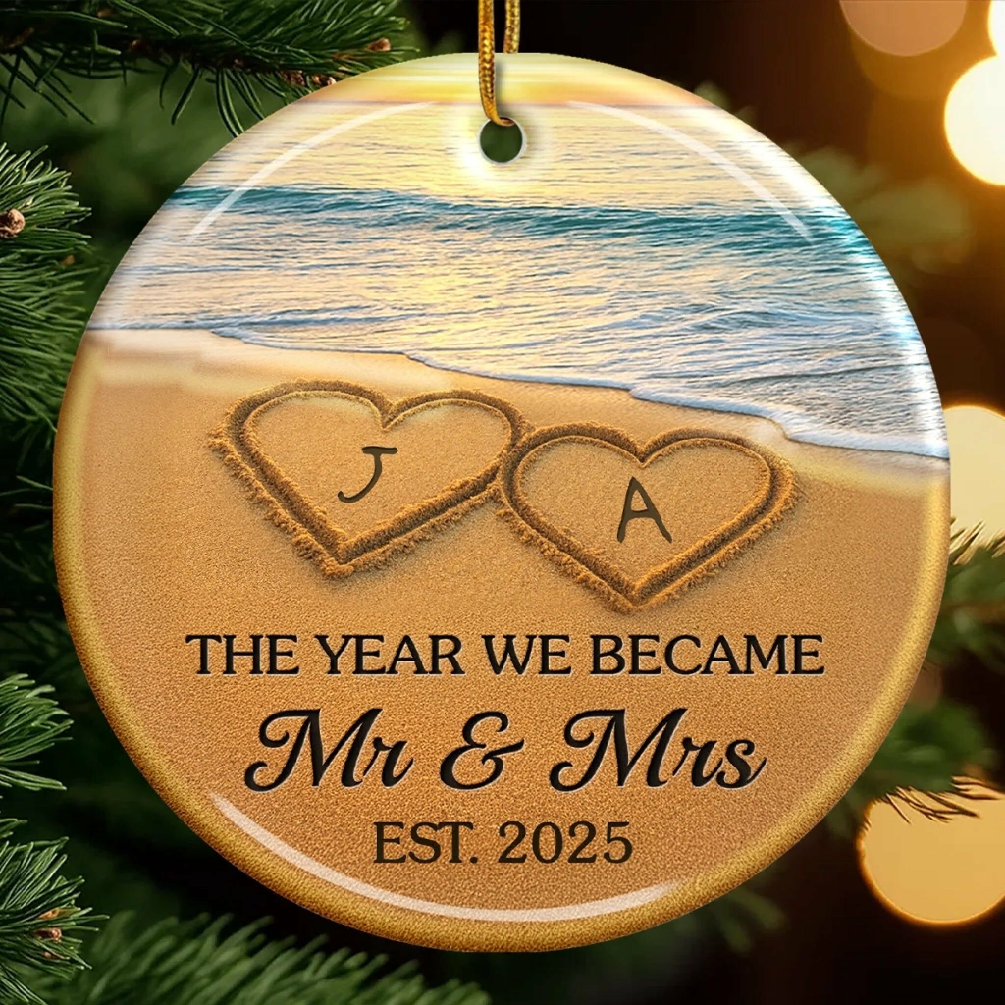 Personalized Beach Background Pendant with Customized Letters Gift for Couples