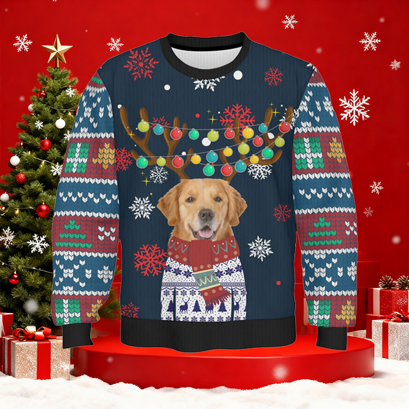 Personalized Ugly Sweater Unisex Custom Pet Head Photo Christmas Dress Up Design Cute Gift for Pet Lovers