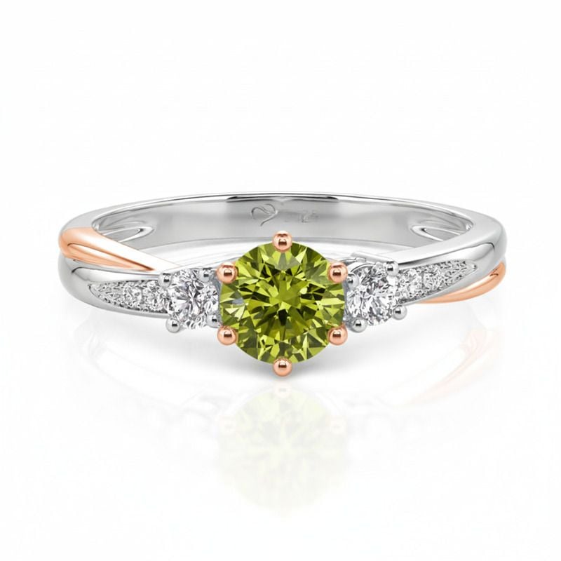 Jeulia Classic Two Tone Twist Three Stone Round Engagement Ring