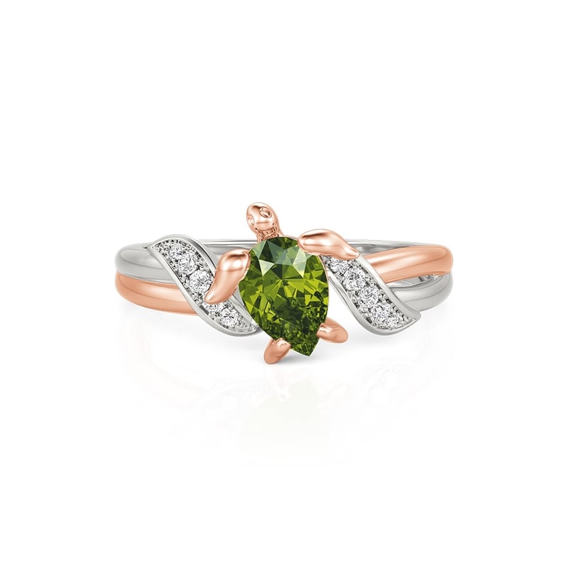Jeulia Hug Me Two Tone Custom Pear Cut Turtle Ring with Birthstone